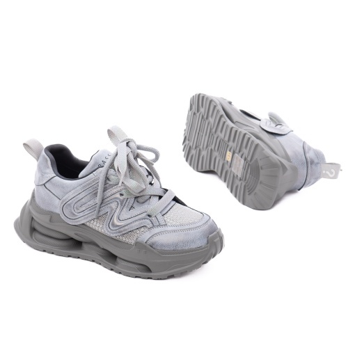 Pantofi dama din piele mix, PASS Collection 3OLY80007A 50-Z, gri deschis - Img 4