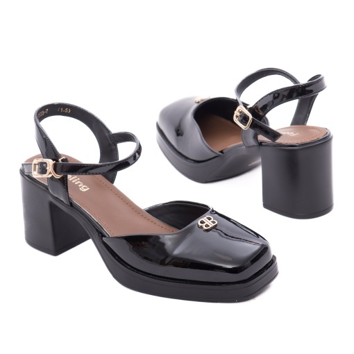 Pantofi dama eleganti din piele naturala lacuita, Feeling 3533-7, negru - Img 3