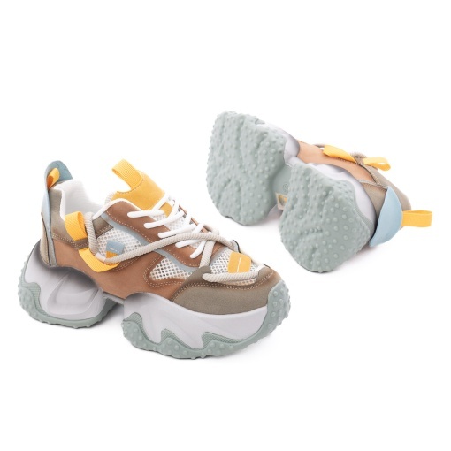 Pantofi dama sport din piele mix Feeling 5022, verde - Img 4