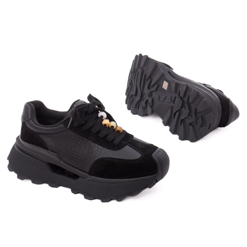 Pantofi dama sport din piele mix, Feeling, 68102, negru - Img 4