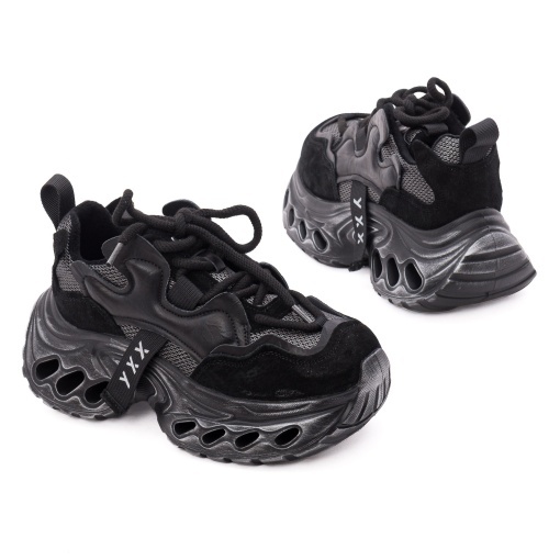 Pantofi dama sport din piele mix, Gryxx 1SW90005A 01-Z, negru - Img 3