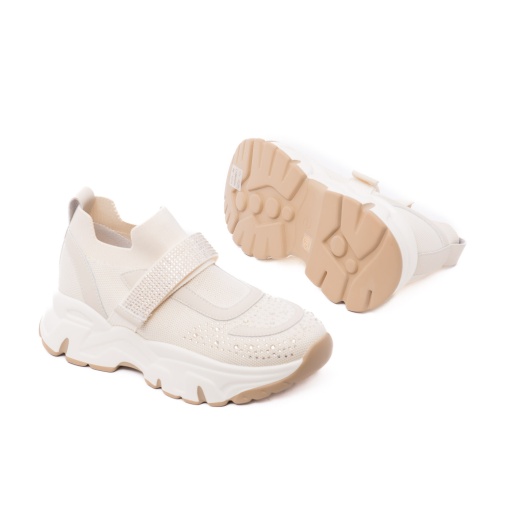 Pantofi vara dama PASS Collection, 2USL60006B 03-T din material textil, bej - Img 4
