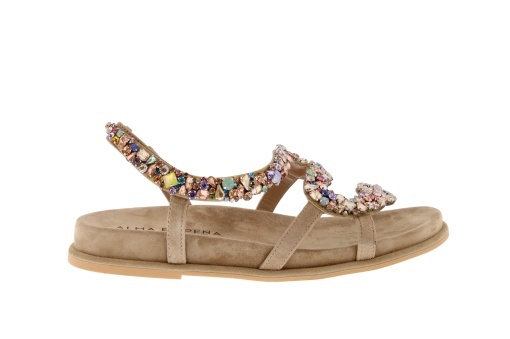 Sandale Damă Alma en Pena V267104 din Piele Întoarsă Bej cu Cristale Multicolore - Img 2
