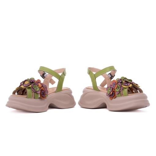 Sandale dama din piele naturala, PASS Collection 3OLY80012C 06-N, verde - Img 5