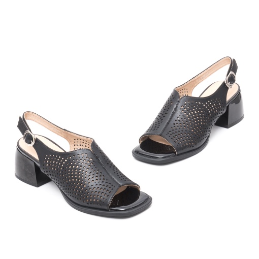 Sandale elegante cu toc mic din piele, H3DL40010A 01-N - Img 2