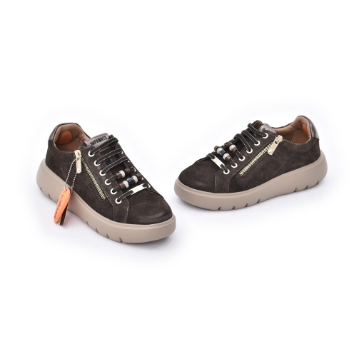 Sneakers damă din piele întoarsă Impronte IL62502A 108, maro închis — perspectivă pereche