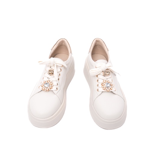 Sneakers dama Pass Collection W1W160018B 97-N, talpa inalta, decoratiuni stralucitoare, alb - Img 5