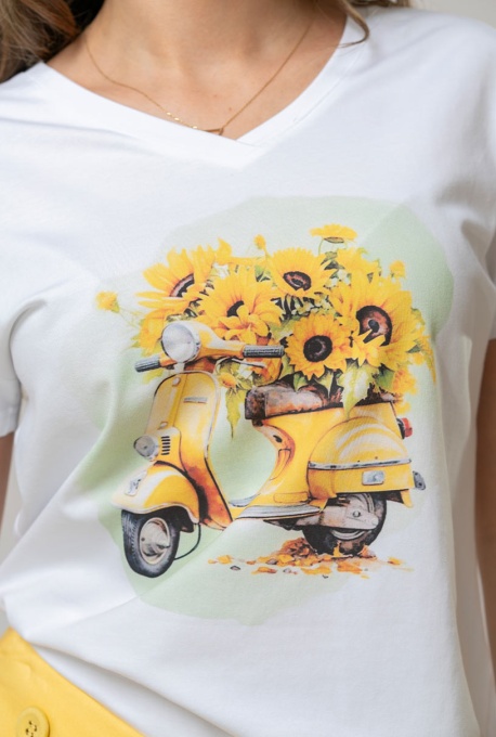 Tricou din bumbac cu imprimeu pictural realist 25858, Hermosa, alb - Img 3