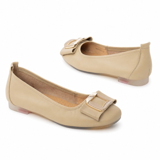 Balerini dama din piele naturala, PASS Collection M4M480009E 03-N, bej - Img 3