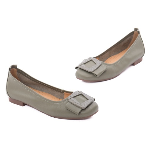Balerini dama din piele naturala, PASS Collection M4M480012C 40-N, kaki - Img 2