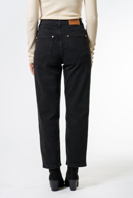 Blugi mom fit cu talie inalta, Hermosa 35870, negru - Img 5