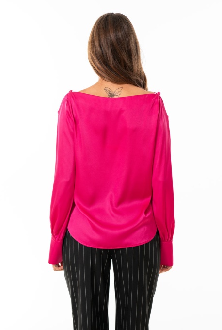 Bluza din satin elastic Sophia, fuchsia - Img 5