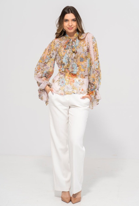 Bluza din sifon gofrat cu imprimeu floral AISHA, Hermosa, multicolor - Img 4