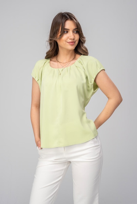 Bluza Stephy Uni cu Pliseuri Radiale și Textură Sculpturală Lime - Img 4