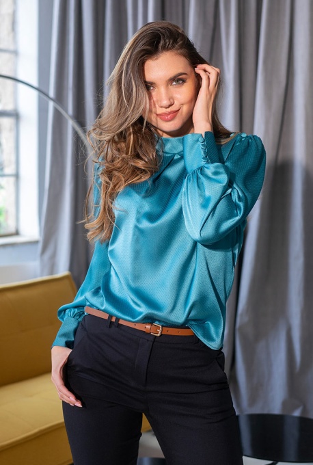 Bluza uni din vascoza cu un croi fluid si rafinat TIFFANY, Hermosa, turcoaz - Img 7