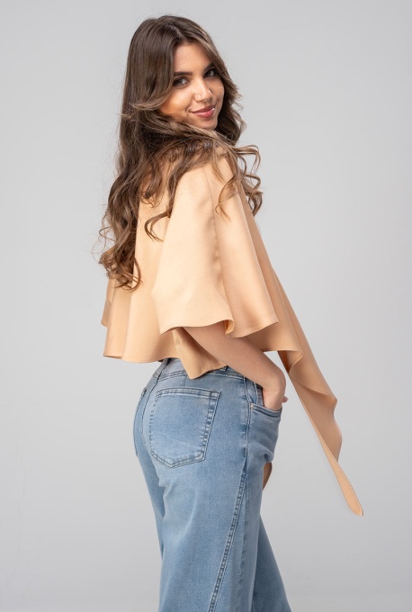Bolero uni din rayon cu croi lejer MIRUNA, Hermosa, bej - Img 4