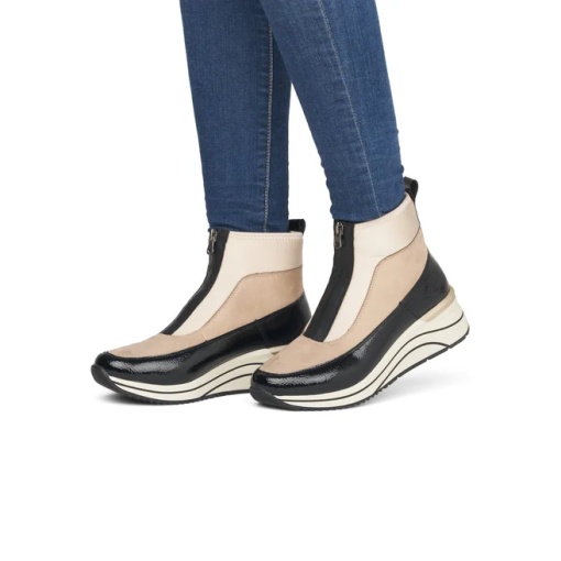 Botine dama piele, D0T71-60 crem/negru - Img 5