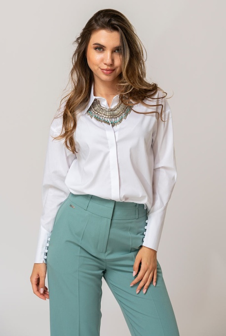 Camasa uni din poplin elastic EMELINE, Hermosa, alb - Img 3