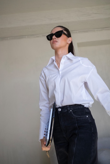 Camasa uni din poplin elastic EMELINE, Hermosa, alb - Img 13