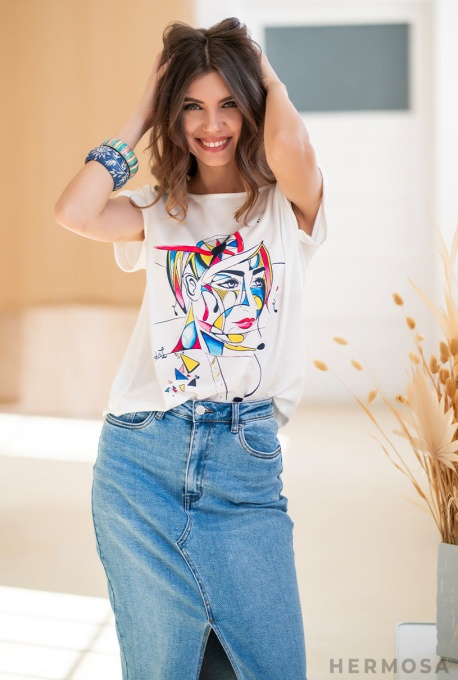 Fustă Midi Din Denim cu Efect Prespălat - Img 6