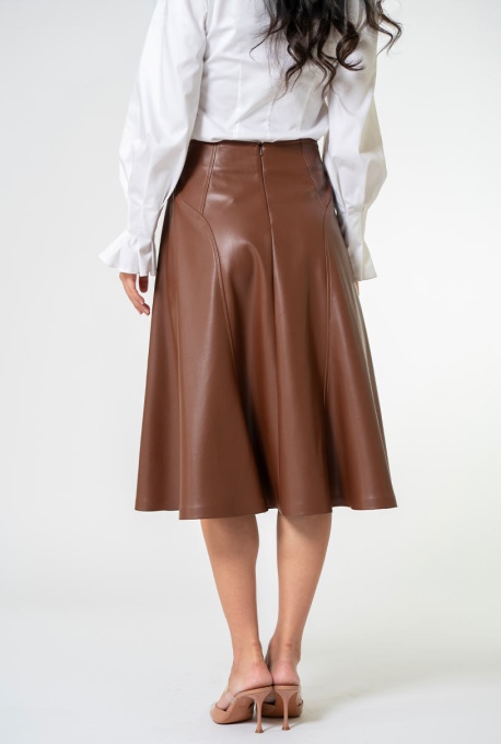 Fusta uni din piele ecologica dublata cu fleece LIDDY Hermosa, maro - Img 6