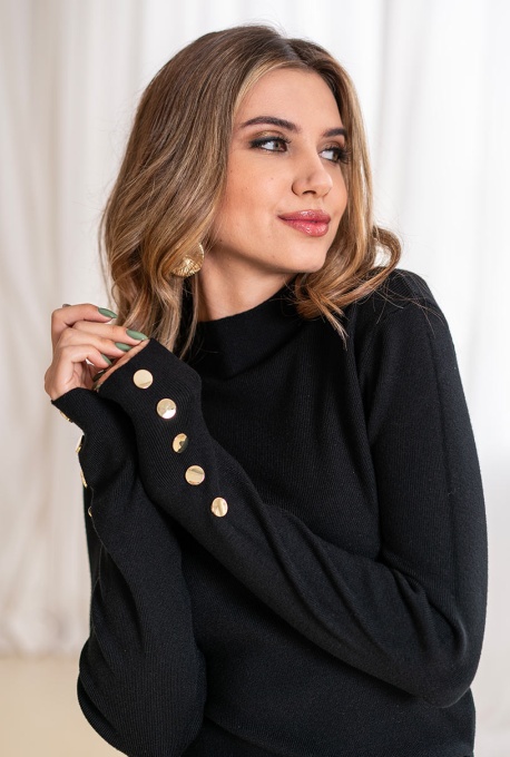 Maletă damă Hermosa – Negru, guler înalt și manșete cu capse metalice - Img 3