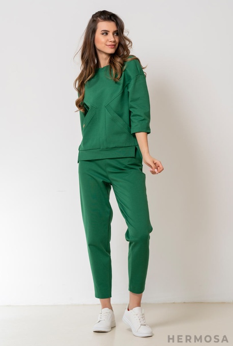 Pantaloni de Trening Adelyn din Tricot Verde - Img 3