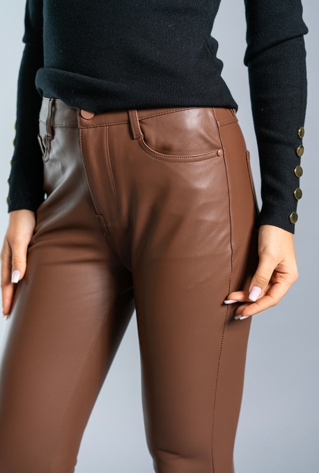 Pantaloni skinny din ecopiele dublata, 44716, maro - Img 3