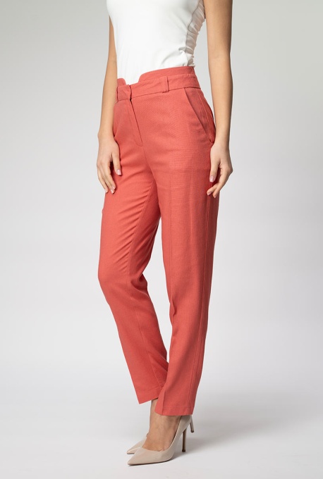 Pantaloni uni din in cu un croi drept si o cadere fluida si rafinata RENATA, Hermosa, caramiziu - Img 3