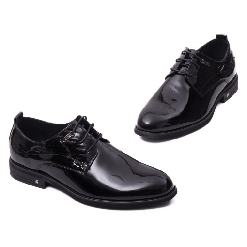 Pantofi barbati din piele naturala lacuita, Otter, E6E640001 01-L, negru - Img 2