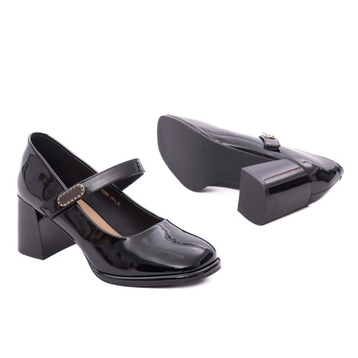 Pantofi dama eleganti din piele naturala lacuita, Feeling 91295, negru - Img 4