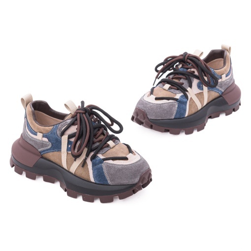 Pantofi dama sport din piele naturala nabuc, PASS Collection, 1LY90003C, gri diverse - Img 2