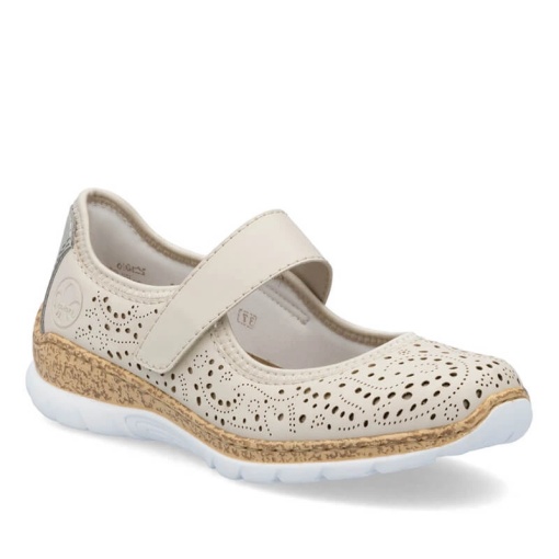 Pantofi de vara,piele naturala, Rieker N4299-60 cu velcro bej - Img 2