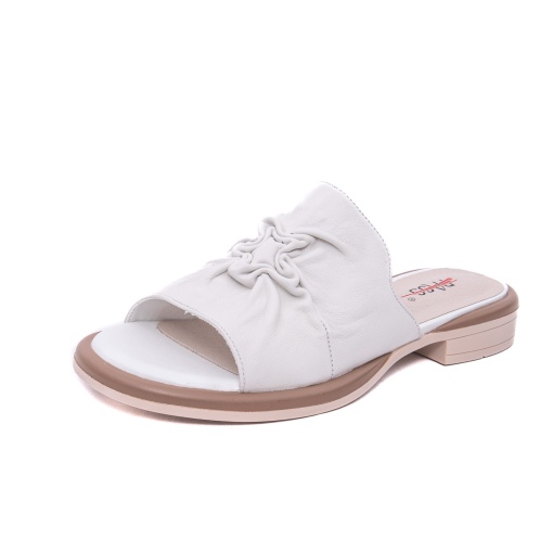 Papuci damă albi Pass Collection H3DL60003A 13-N, slip-on casual cu fronseu, talpă joasă