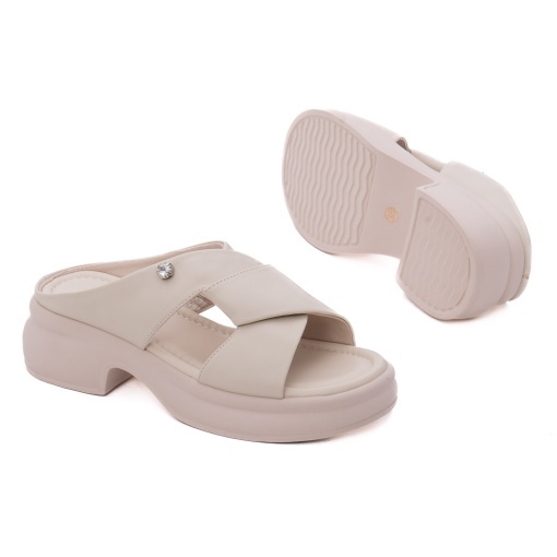 Papuci dama din piele naturala, Karisma 9NMA80002B 52-N, crem - Img 4
