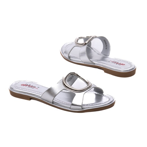 Papuci dama din piele naturala, PASS Collection 1WHD2506-59 18-N, argintiu - Img 3