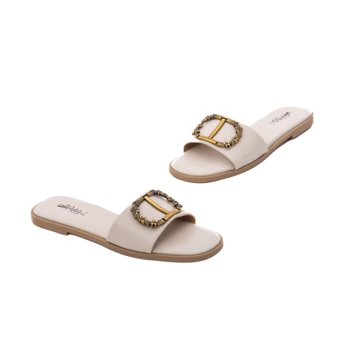 Papuci dama din piele naturala, PASS Collection AGQS80013B 52-N, crem - Img 2