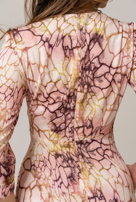 Rochie ampla, midi, imprimata cu detalii spectaculoase ANISIA, Hermosa, roz pudra - Img 2
