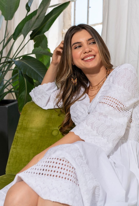 Rochie din bumbac cu linie ampla FANCY, Hermosa, alb - Img 2