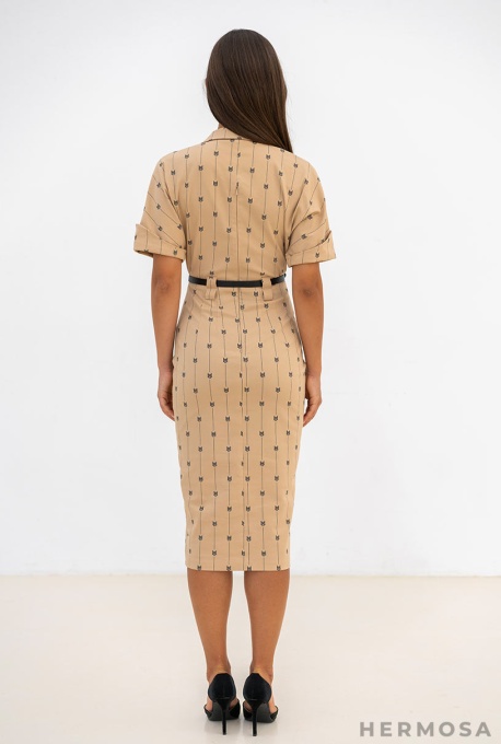 Rochie midi din gabardin elastic Camila cu imprimeu geometric - Img 13