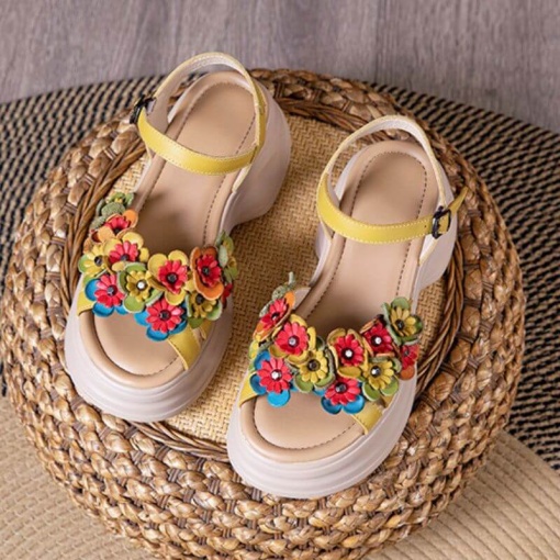 Sandale dama din piele naturala, PASS Collection 3OLY80012 08, galben - Img 7