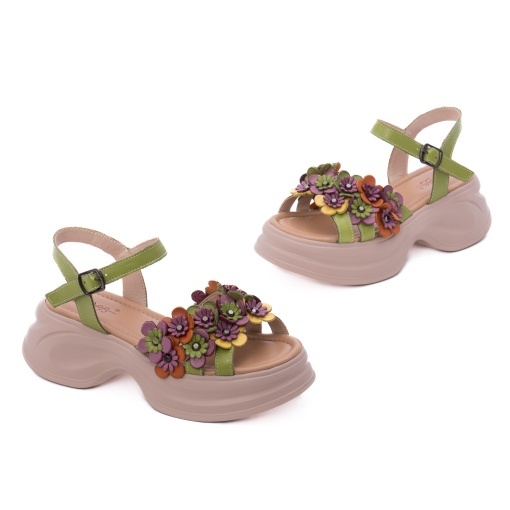 Sandale dama din piele naturala, PASS Collection 3OLY80012C 06-N, verde - Img 2
