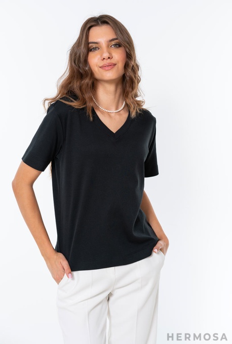 Tricou uni din bumbac AGNES Hermosa, negru - Img 7