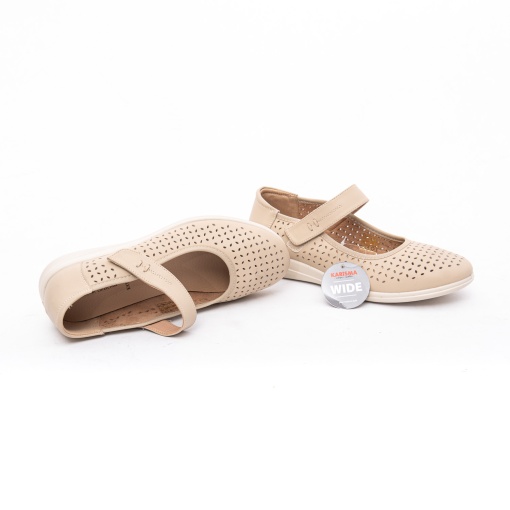 Balerini damă din piele naturală perforată 8OWB60020B 03-N Karisma, extra wide, bej - Img 7