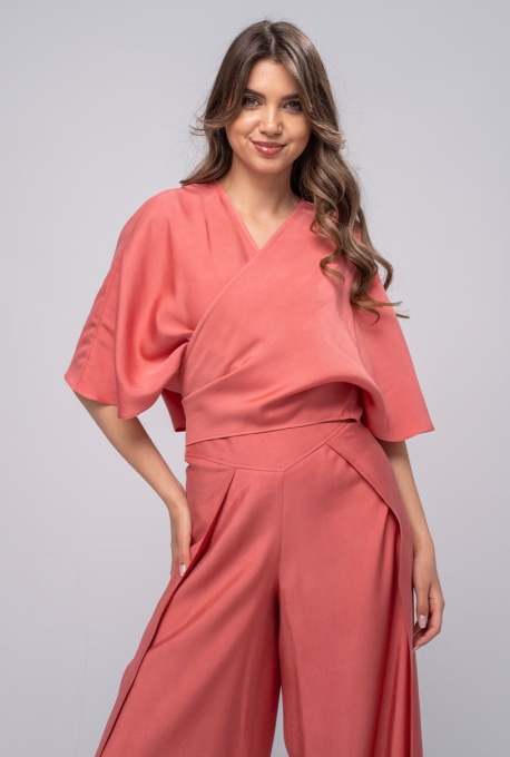 Bolero Kimono Hermosa Cărămiziu cu Cataramă Metalică și Nod Sculptural - Img 7