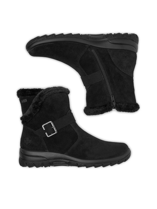 Botine damă negre Rieker L7179-00 cu blană și fermoar, piele naturală - Img 3