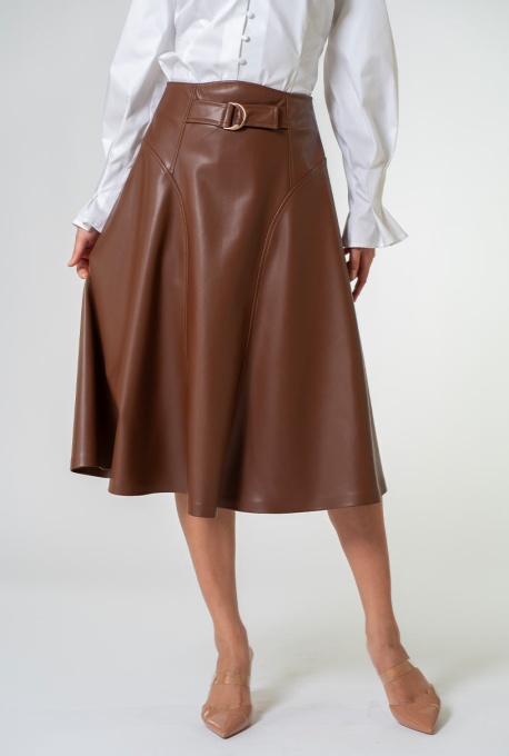Fusta uni din piele ecologica dublata cu fleece LIDDY Hermosa, maro - Img 2