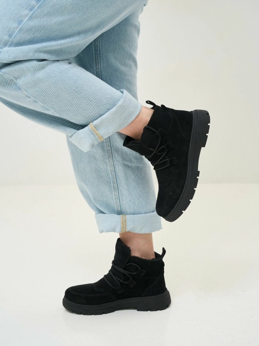 Ghete dama din piele naturala velur, Caprice 9-26255-45 004 BLACK SUEDE - Img 2
