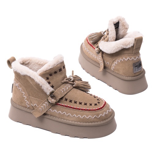 Ghete dama imblanite din piele intoarsa, O-JOO, GWEN ETNO OL52505A, taupe - Img 3