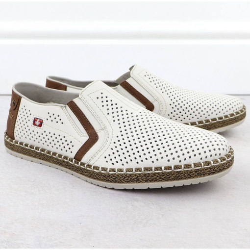 Mocasini bărbați Rieker B5297-80 albi – Piele naturală perforată - Img 6